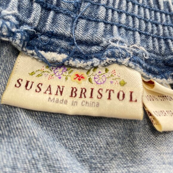 Vintage 90s Susan Bristol Patchwork Skirt Size 10 Plaid Denim Flannel Chambray - Picture 4 of 10